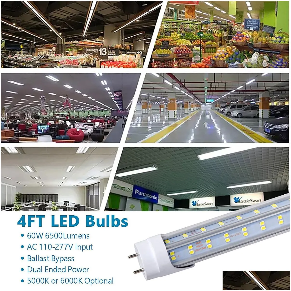 25pcs-t8 led light tubes 4ft 60w led bulbs light v shaped double side 4 rows t10 t12 led replacement bulbs for 4 foot fluorescent