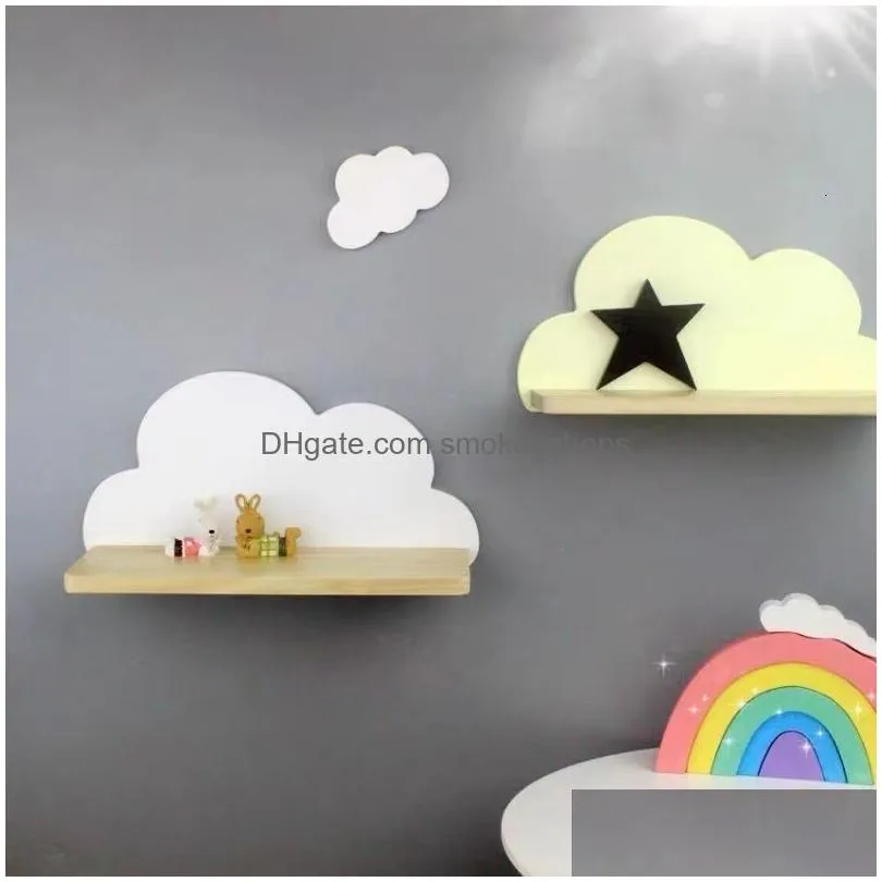 decorative objects figurines kids nursery room decoration wooden shelf for wood cloud shelves children boy girl wall 230327