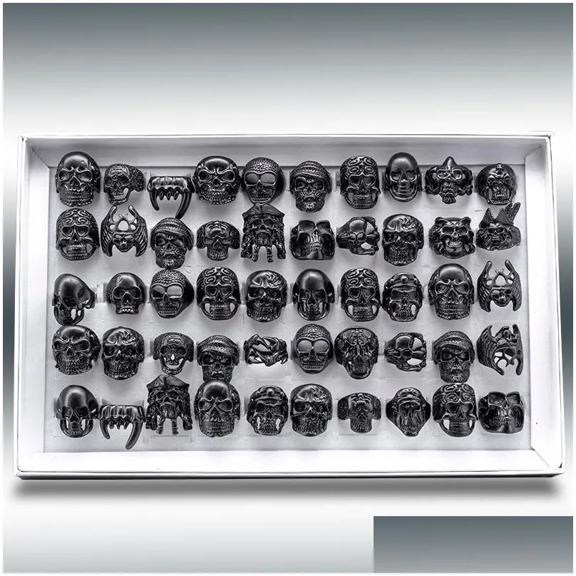  mixed 20pcs top-quality gothic punk assorted wholesale lots skull style bikers mens vintage tibetan rings