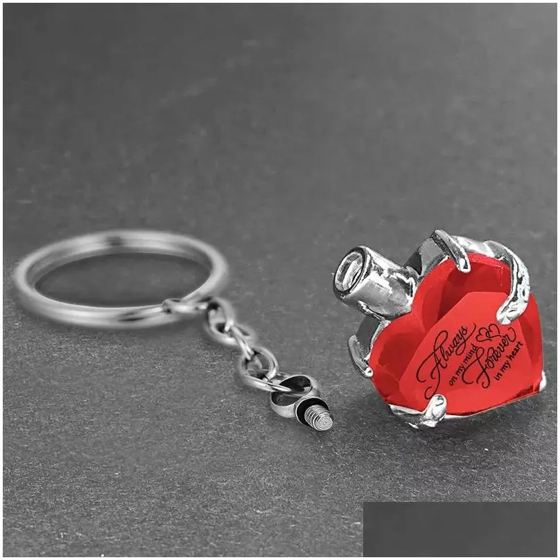 Key Rings Heart Shape Crystal Pendant Memorial Chain Cremation Urn For Human Pets Ashes Keepsake Ring Jewelry To Men Women Drop Deliv Otqvr