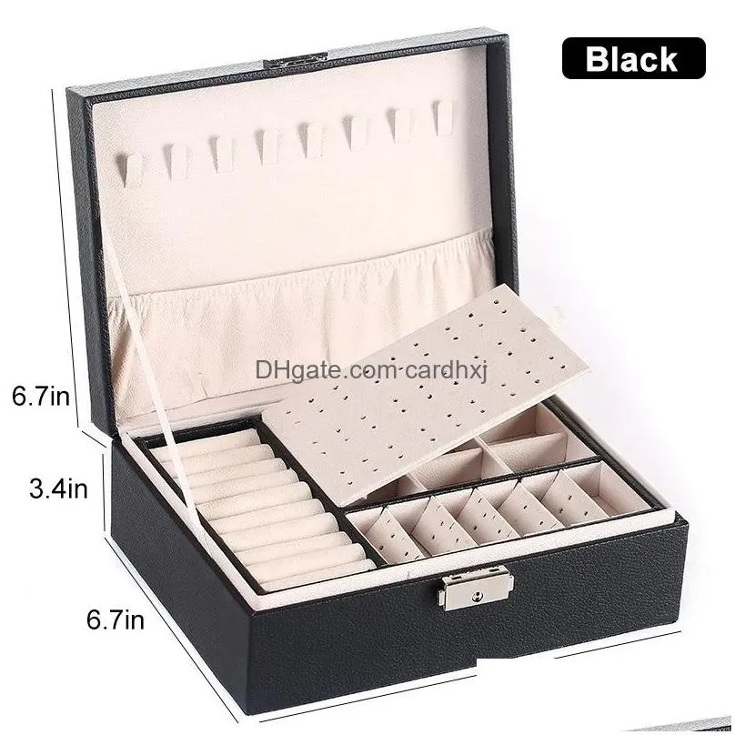 jewelry pouches 2-layers leather organizer storage box large ring earrings display holder case gift packaging