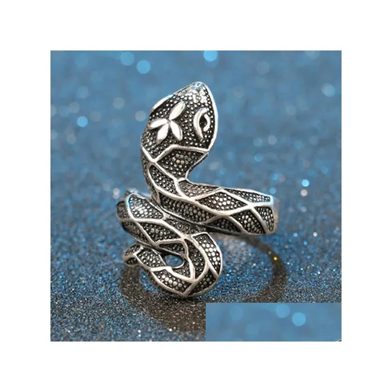 20 styles retro gothic snake animal band rings vintage men women fashion stainless steel punk open adjustable ring jewelry
