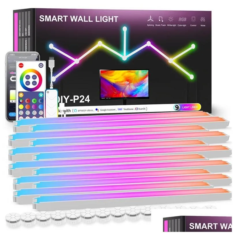 wifi led smart wall lamp rgb light bar modular diy atmosphere night light app music rhythm tv backlight bedroom game room decoration