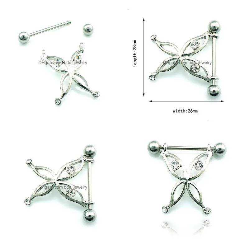 silver pole surgical steel butterfly nipple rings for women body jewelry
