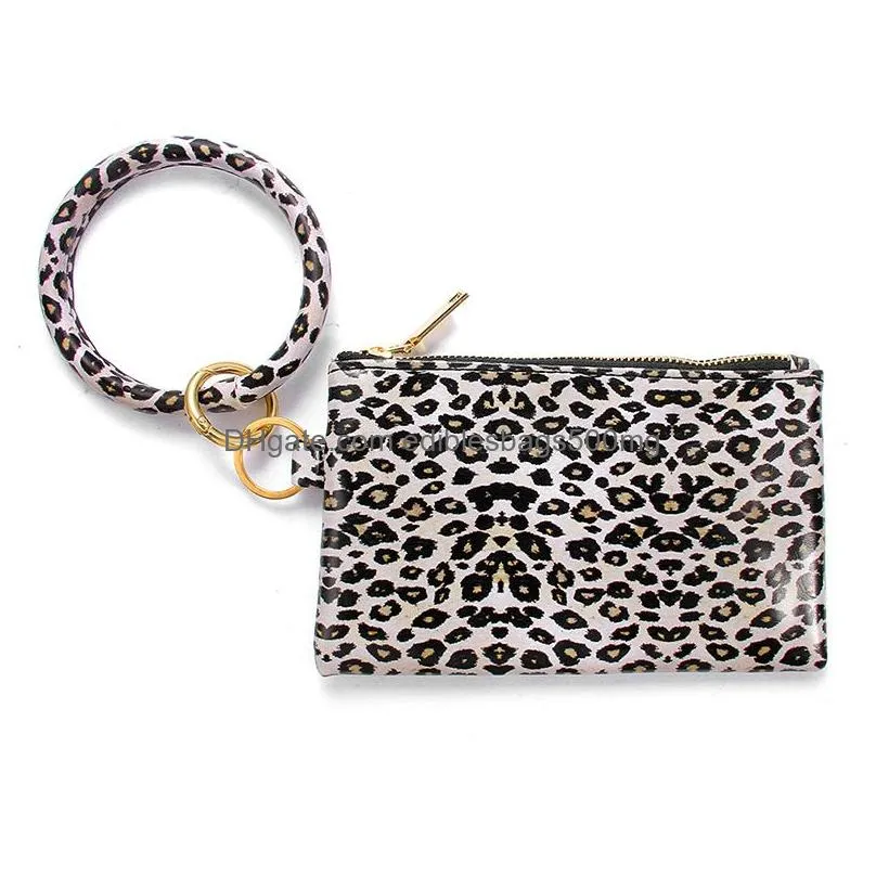 pu wallet bracelets key ring women leather wallet cell phone purse clutch wallet with bangle keychain zipper key bag double-sided