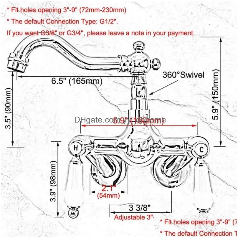 bathroom sink faucets 360 swivel chrome basin mix tap bathtub dual handles wall mounted kitchen mixer faucet 3-3/8 nqg204