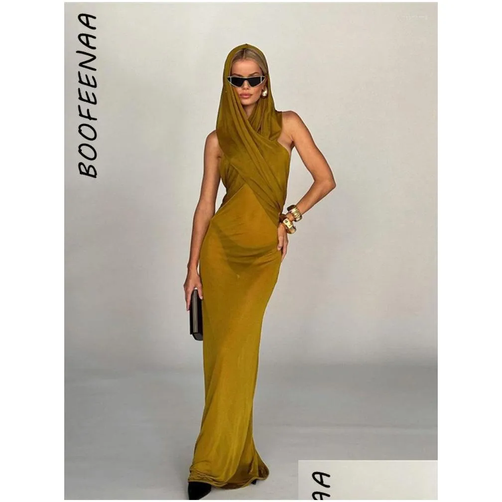 casual dresses boofeenaa resort hooded backless maxi dress elegant sexy evening party outfits cross halter long for women 2023