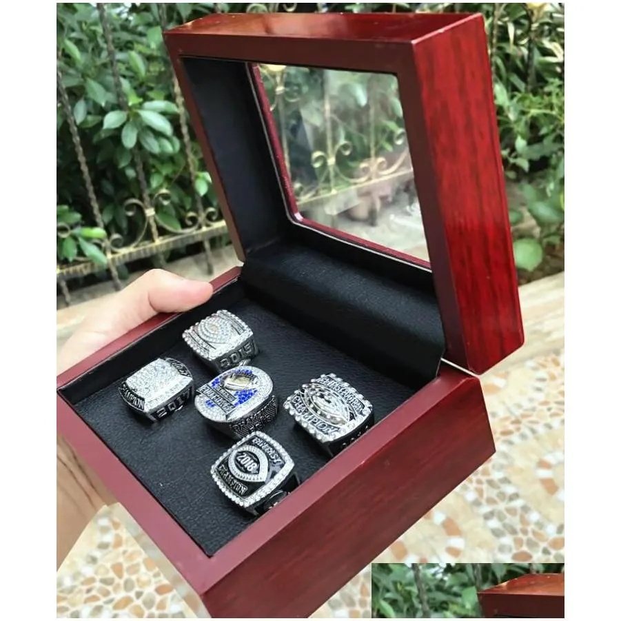 5pcs 2015 2016 2017 2018 2019 fantasy football team champions championship ring with wooden box set souvenir men fan gift 2020