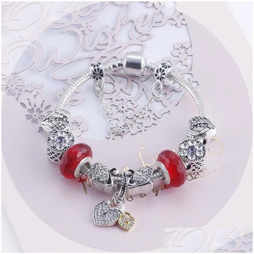  mixed style charm bracelet 925 silver bracelets for women vintga bracelet purple crystal beads diy fashion jewelry for christmas