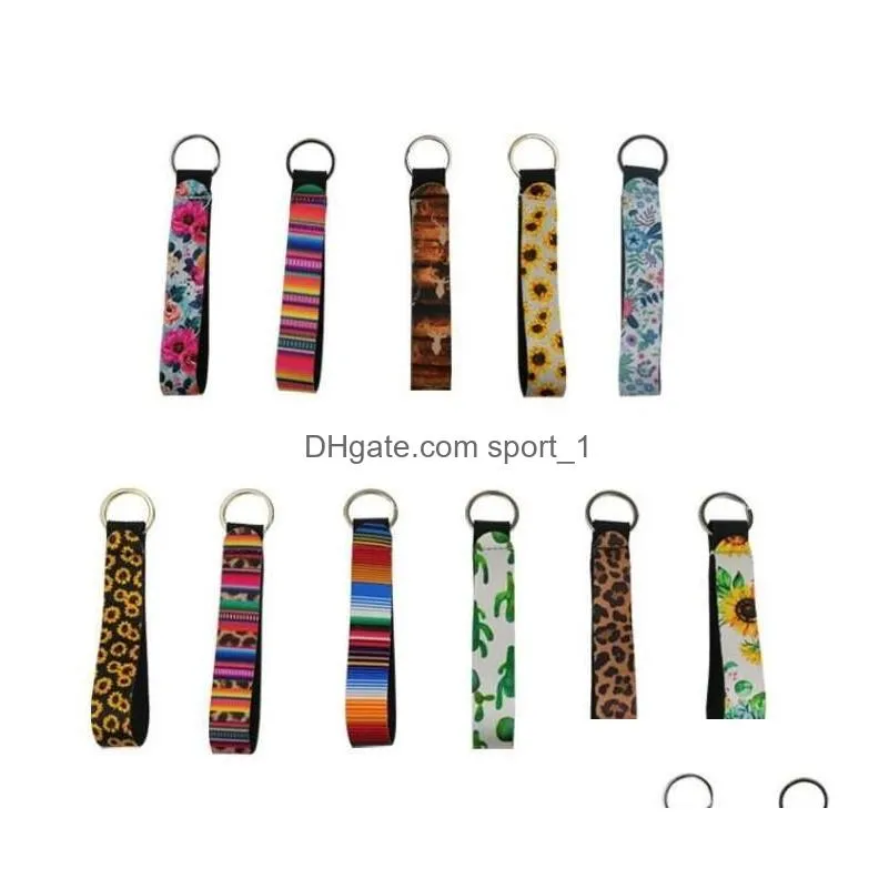  party favor neoprene wristlet keychains lanyard serape print with strap band split ring key chain holder hand wrist lanyard keychain for girls/women