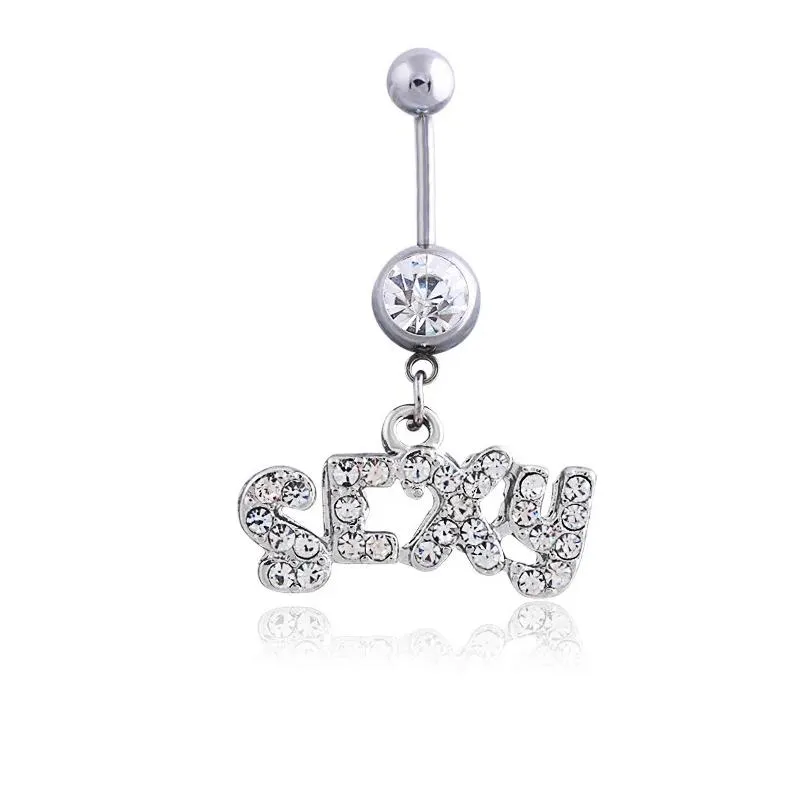 sexy letter wasit belly dance crystal body jewelry stainless steel rhinestone navel bell button piercing dangle rings for women