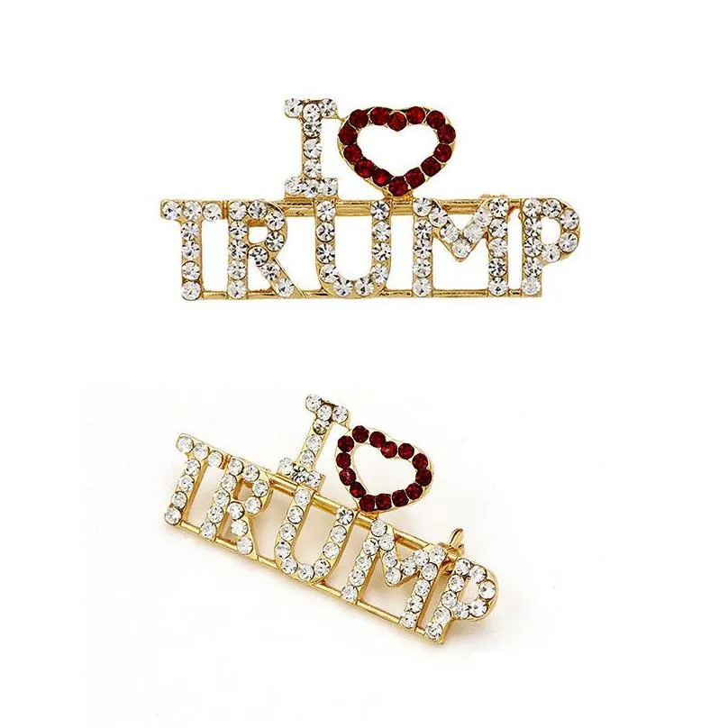 i love trump rhinestones brooch pins crafts for women glitter crystal letters pins coat dress jewelry brooches