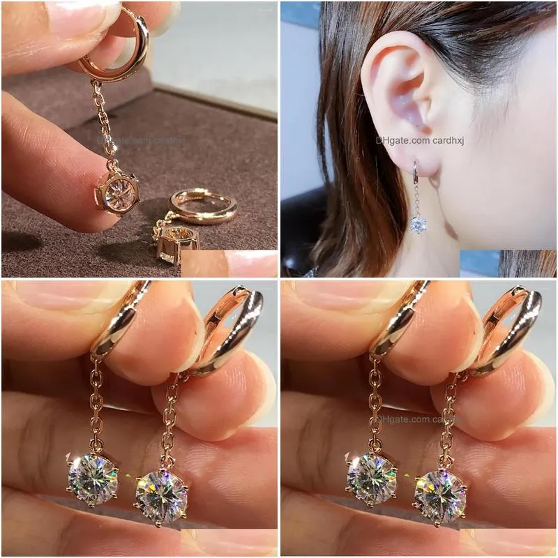 hoop earrings 14k au585 gold women stud drop moissanite diamonds round wedding party engagement anniversary trendy