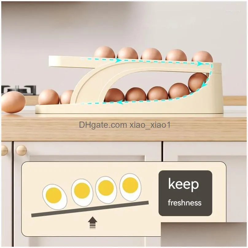 storage bottles egg box automatic rolling kitchen refrigerator organizer transparent container plastic holder tray