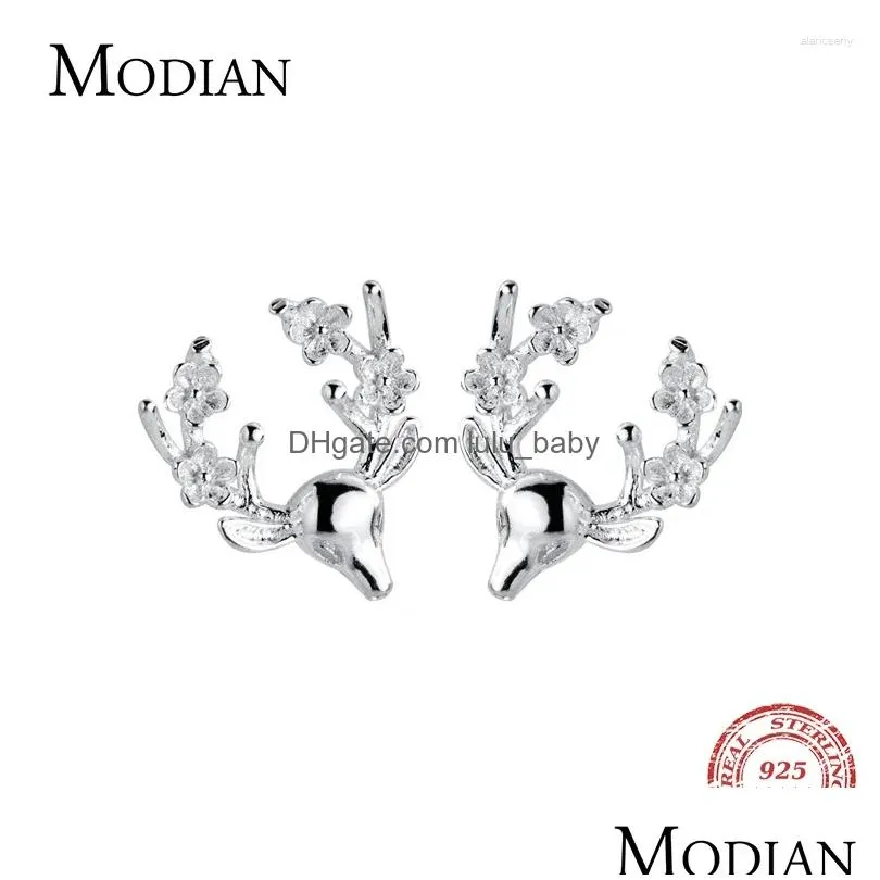 stud earrings modian fantastic cute deer flower for women real sterling silver 925 jewelry fashion tiny charm party earring