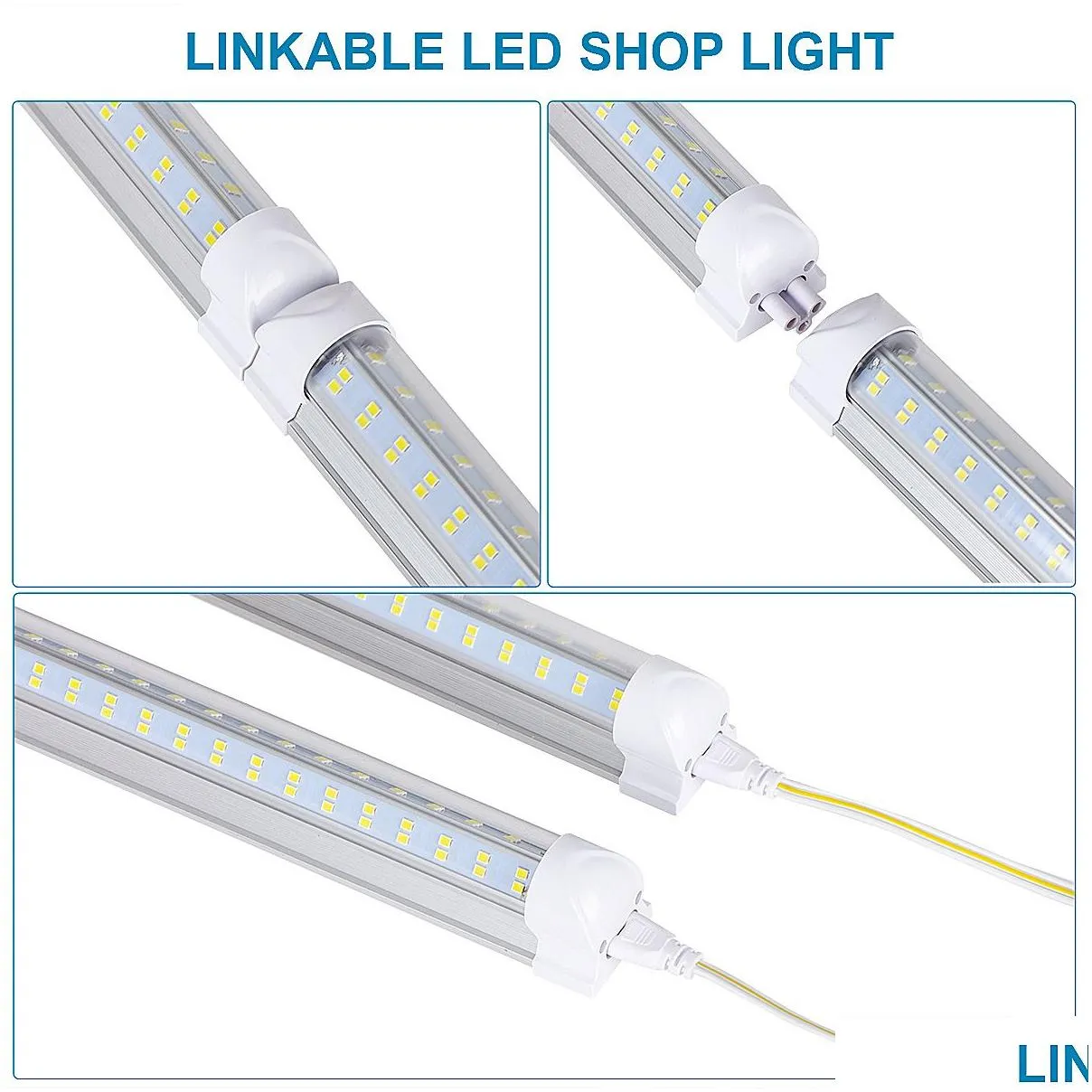 8ft led shop lights 8 feet cooler door zer leds tubes lighting fixture 4 row 144w 14400 lm v shape fluorescent clear cover linkable surface mount