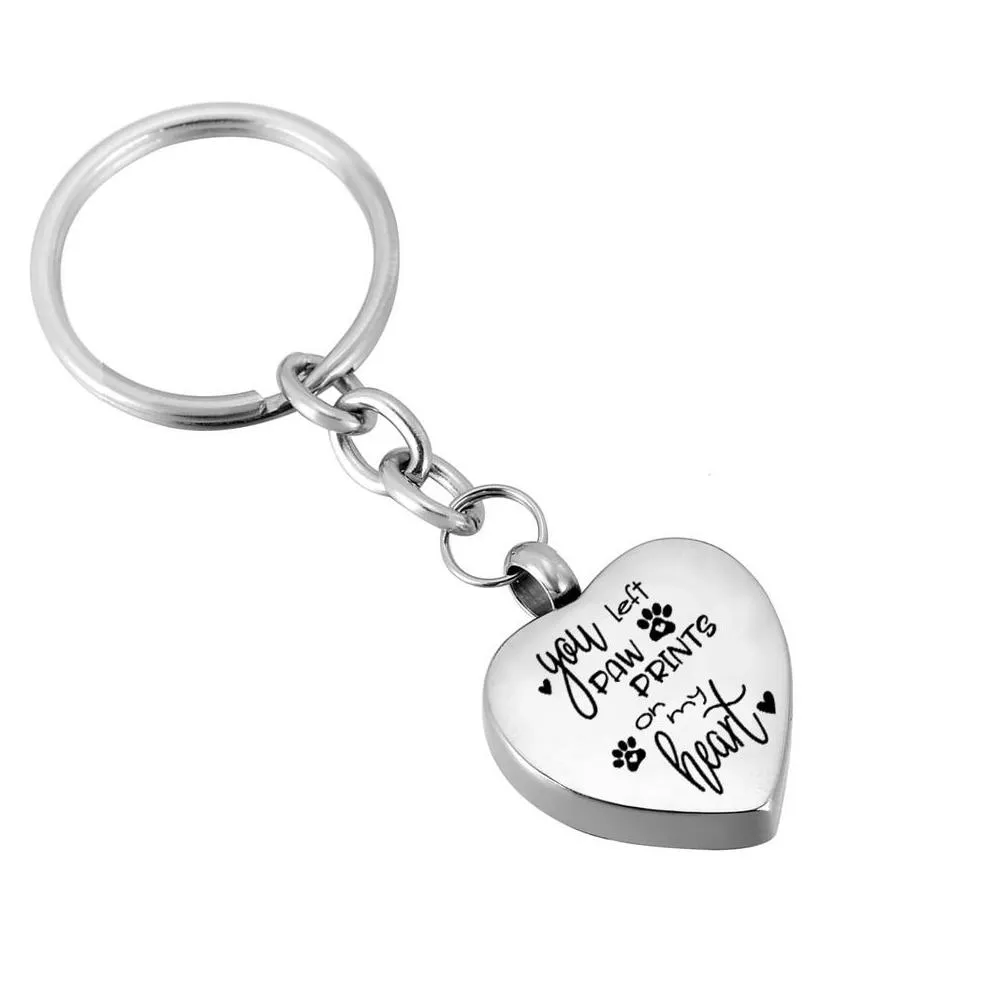 Key Rings Heart Engraving Pendant Chain Cremation Urn Ring Memorial Human Pet Ashes Keepsake Ornaments Jewelry For Men Women Drop Del Otyob