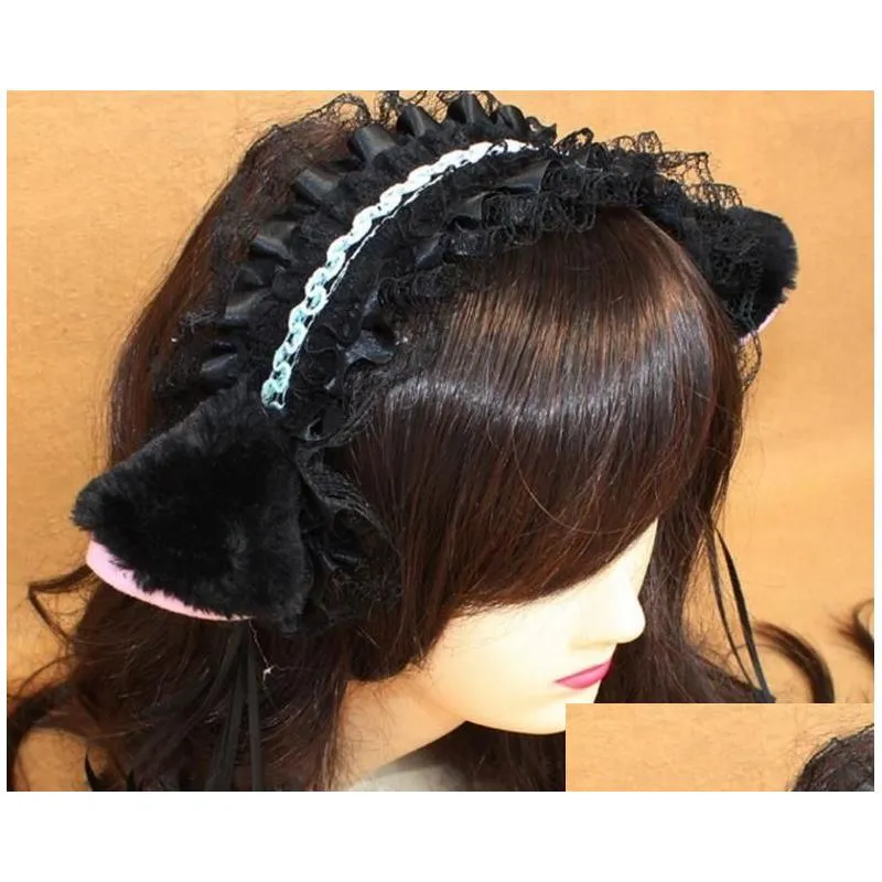 party fancy dress headband fluffy cat fox ears lace ribbon tassels bell headband anime waitress maid devil cos costume xmas props