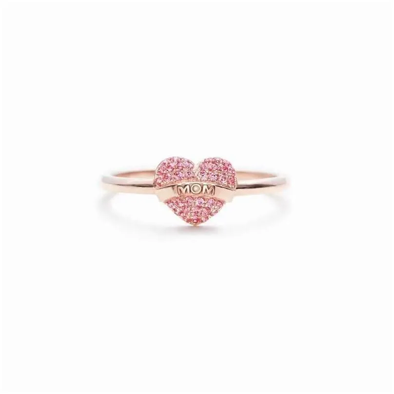 solitaire ring 2023 heart pink cubic zirconia women jewelry gift for mom fashion letter carved adjustable open s anillos de mujer