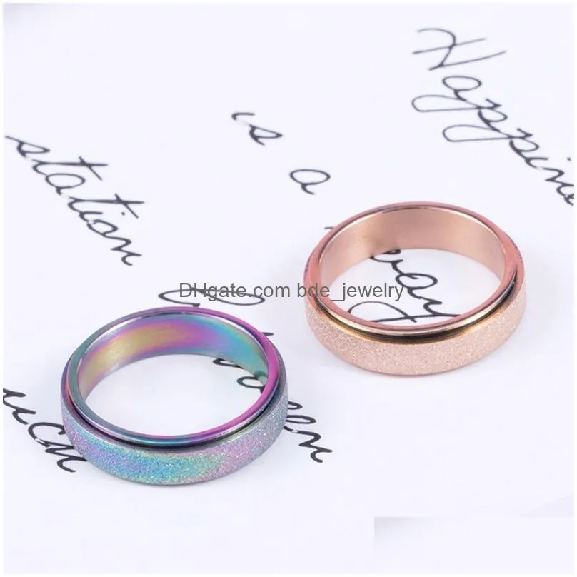 stainless steel rotatable band rings gold rainbow finger rotating spinner ring for women men fashion jewelry will and sandy