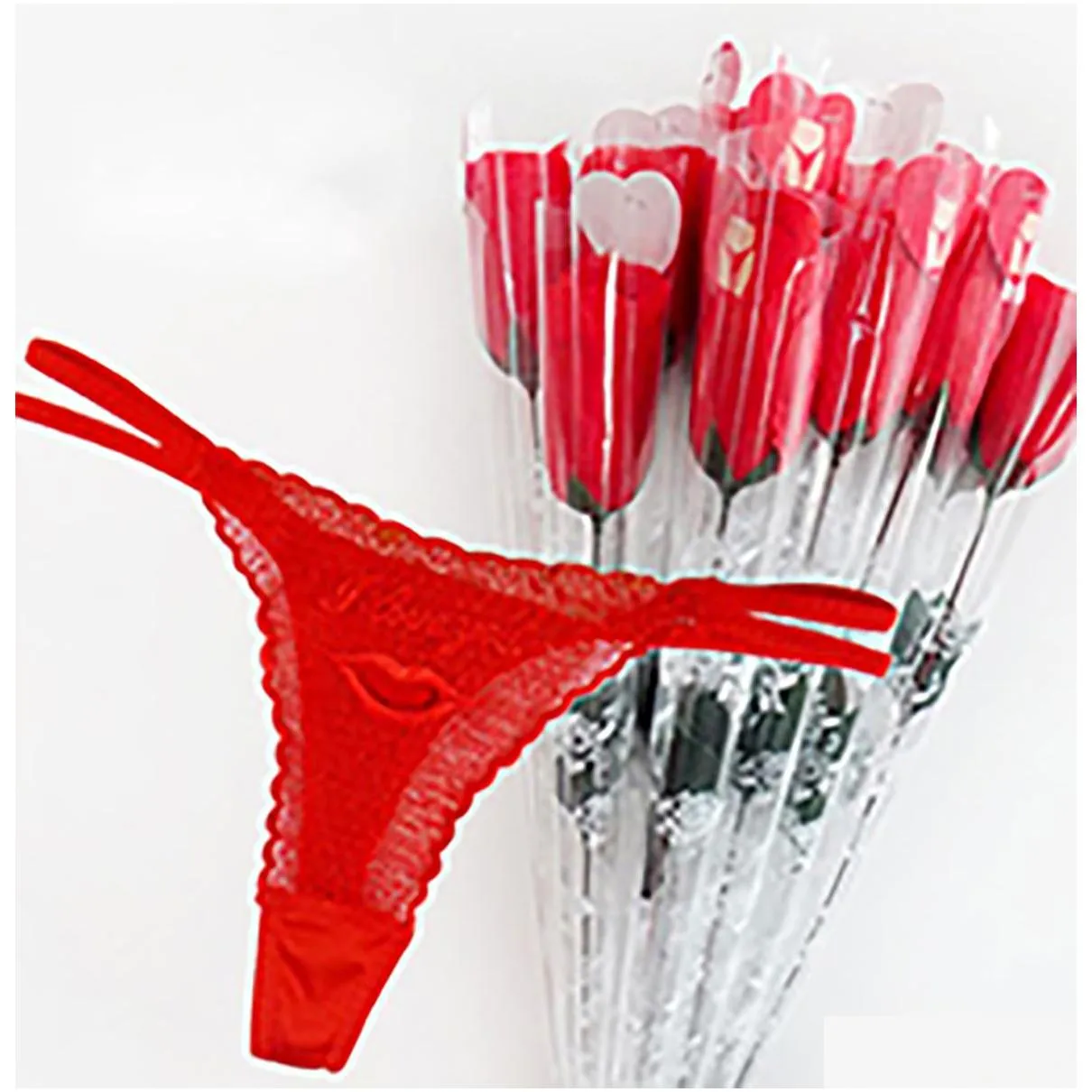 women sexy rose lace g-string briefs thongs romantic v-string panties packing in a flower size valentine gift red