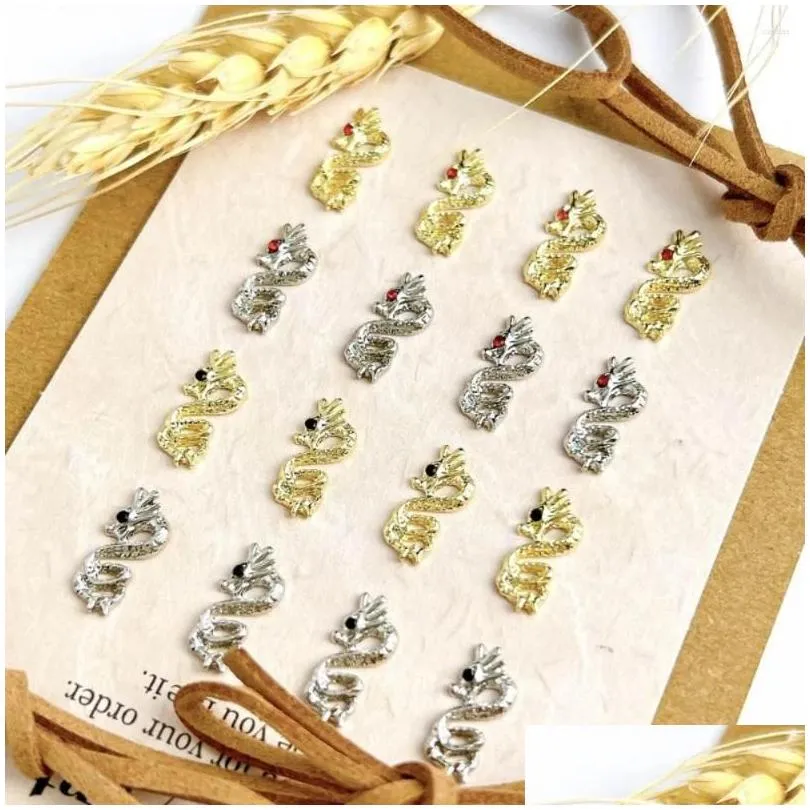 nail art decorations 10pcs/set zodiac dragon metal manicure ornaments rhinestones supplies