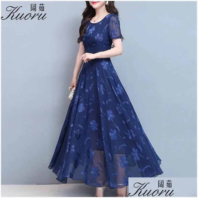 plus size dresses blue women dress chiffon floral vestido maxi boho summer sukienka ropa mujer robe longue femme chic vestidos 220518