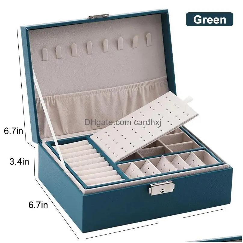 jewelry pouches 2-layers leather organizer storage box large ring earrings display holder case gift packaging