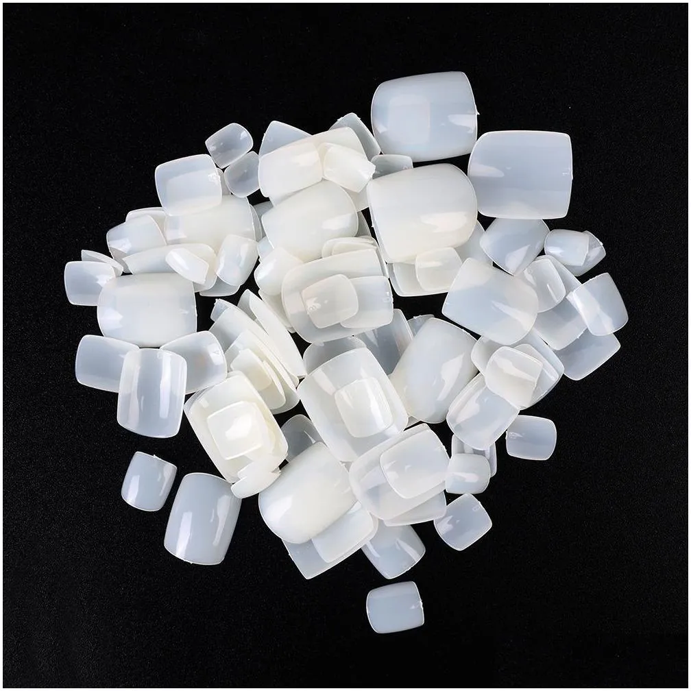 100pcs square false toe nails full cover natural white clear press on fake toenail acrylic foot nail art tips manicure tools