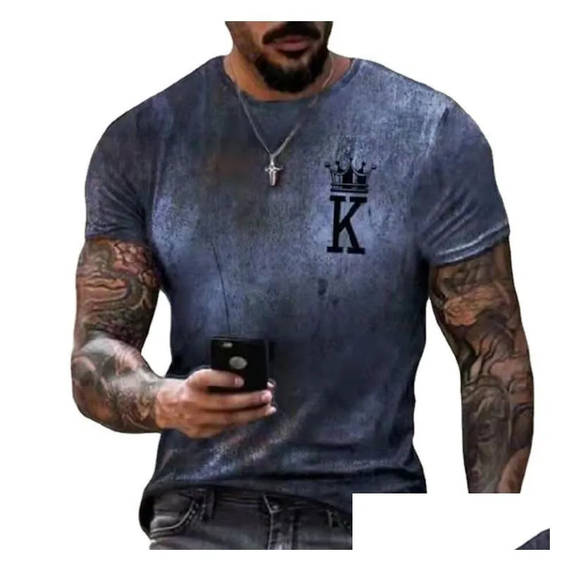 king style mens 3d t-shirts printed t-shirt visual impact party shirt punk gothic round neck high-quality american muscle style short