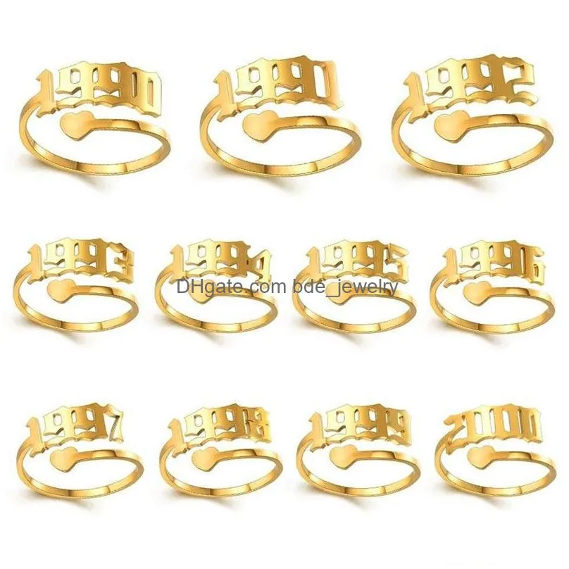 stainless steel numerals rings band silver gold year open ring for women men fashion jewelry birthday gift will and sandy