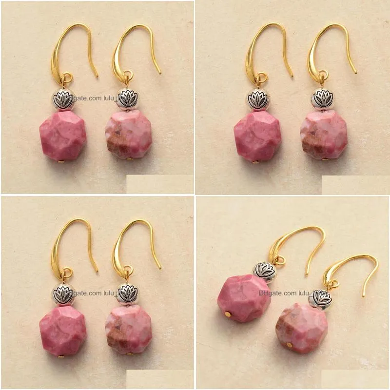 dangle earrings gorgeous women drop jewelry rhodonite lotus earring natural stones bijoux wholesale