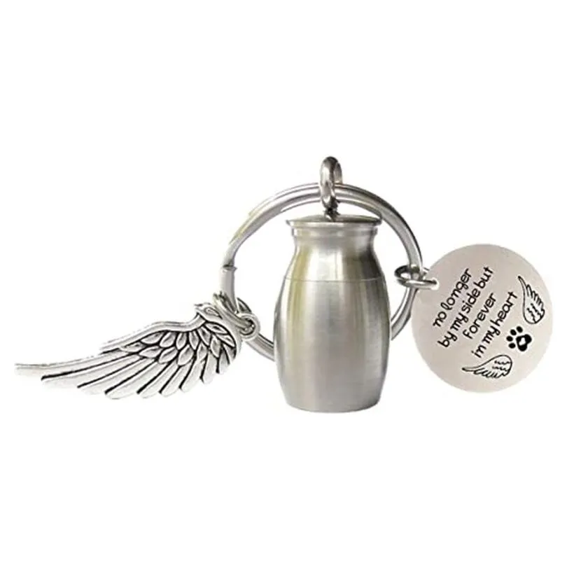 mini key rings cremation urn keychain with wing and round tags for memorial ashes holder keepsake dog cat pets human jewelry gift for women