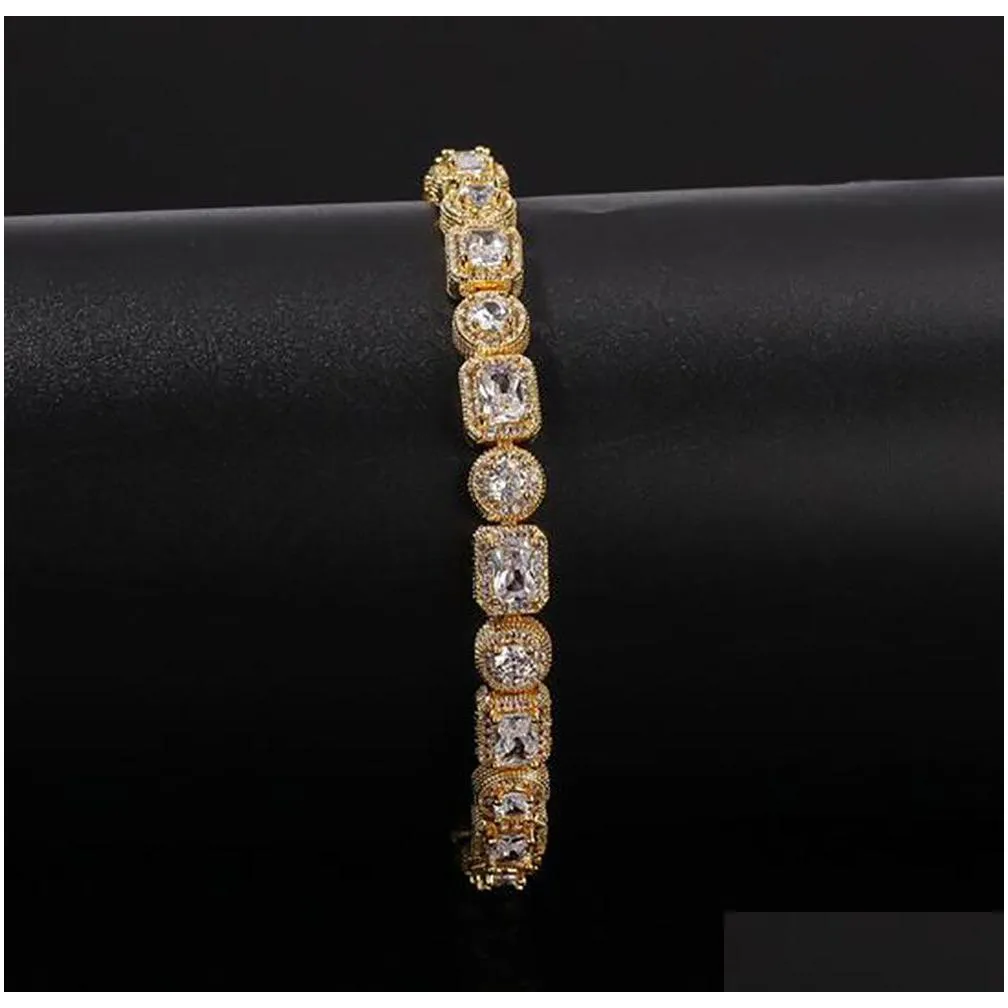 men square round mixed diamonds bracelet bling tenns bracelet gold silver 8inch 8mm simulate dimonds bangles braceles