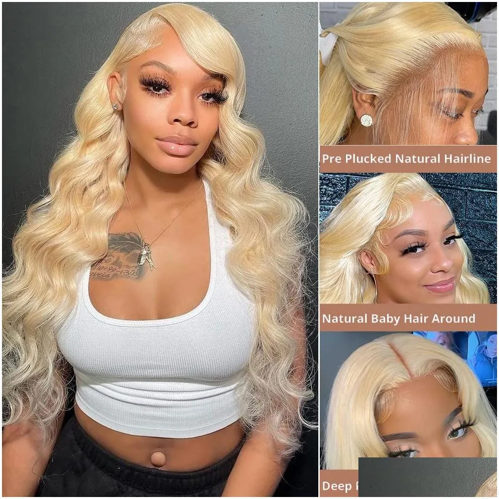 40 inch 613 honey blonde lace front human hair wigs brazilian body wave colored hd lace frontal wig for women synthetic heat resistant