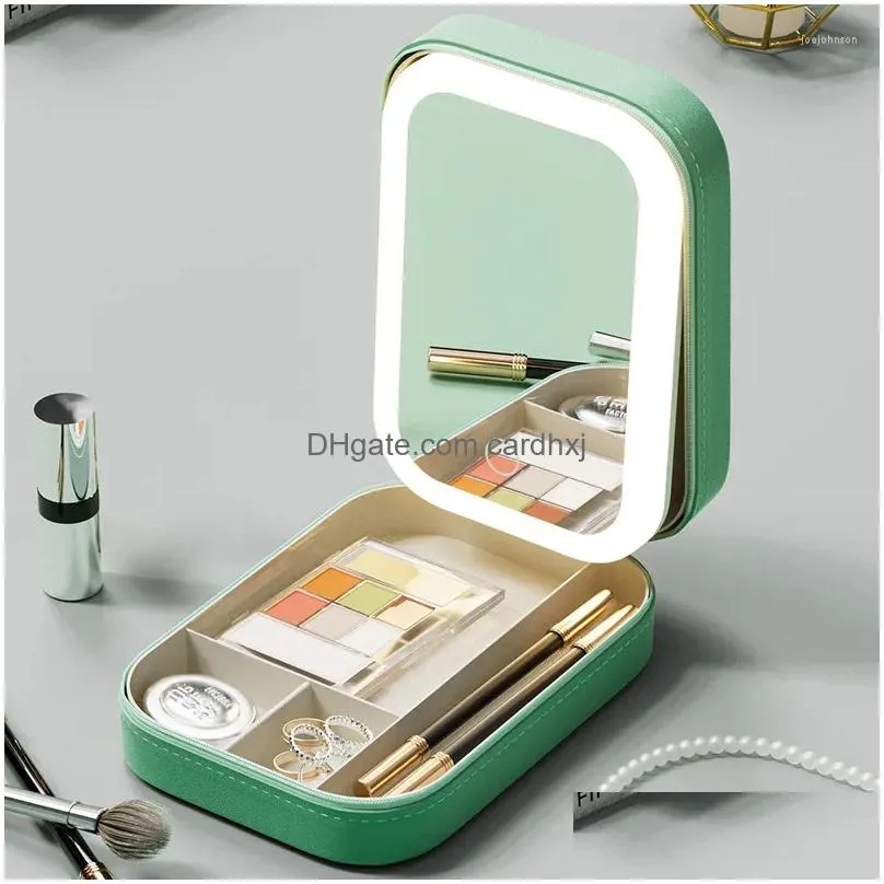 jewelry pouches 2024 makeup storage box with led light mirror portable travel cosmetics touch organizer
