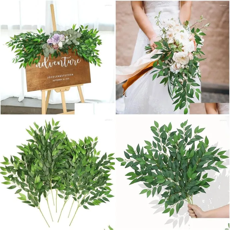 decorative flowers italian ruscus greenery stems 3/6pcs 70cm artificial green leaf garland vines hanging spray for wedding arch bouquet