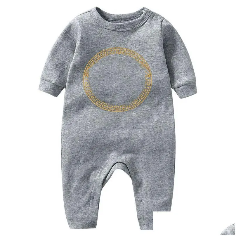 spot goods born kids rompers baby boys and girls fashion designer print pure cotton long sleeve jumpsuit