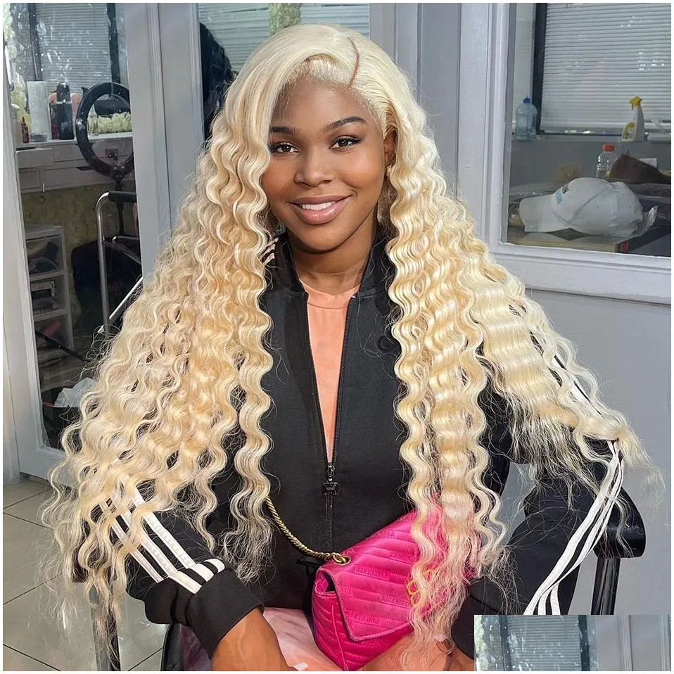 250% 40 inch 613 honey blonde deep wave brazilian full 13x4 lace frontal wigs transparent synthetic lace front wigs preplucked