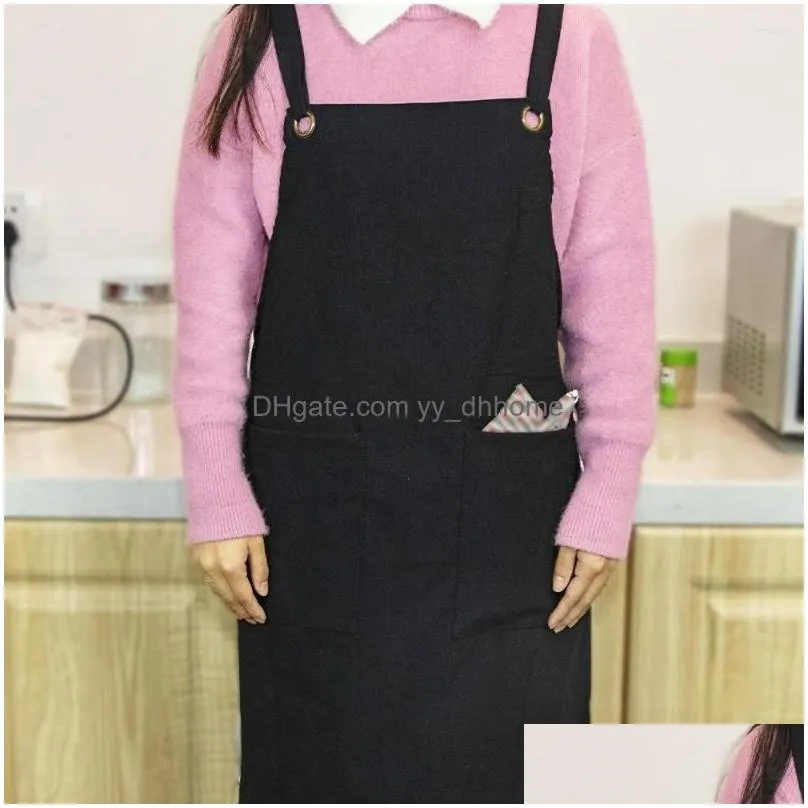 aprons unisex elegant classic black canvas apron adjustable straps anti-dirty and waterproof household florist restaurant bookstore