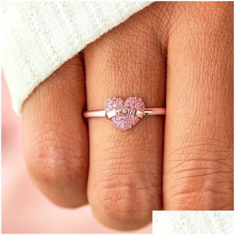 solitaire ring 2023 heart pink cubic zirconia women jewelry gift for mom fashion letter carved adjustable open s anillos de mujer