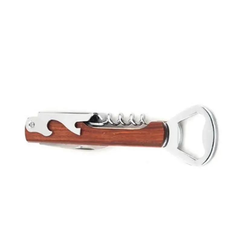 4 in 1 wine and beer bottle opener wood handle hand-held deluxe corkscrew double hinge waiters bottle opener