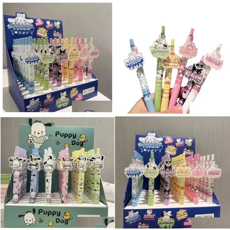 wholesale 48 pcs/set cartoon cute cartoon print student black pen smooth writing supplies school office gift ballpoint pen