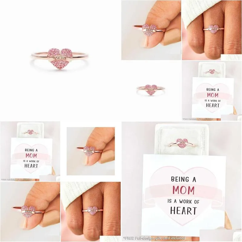 solitaire ring 2023 heart pink cubic zirconia women jewelry gift for mom fashion letter carved adjustable open s anillos de mujer