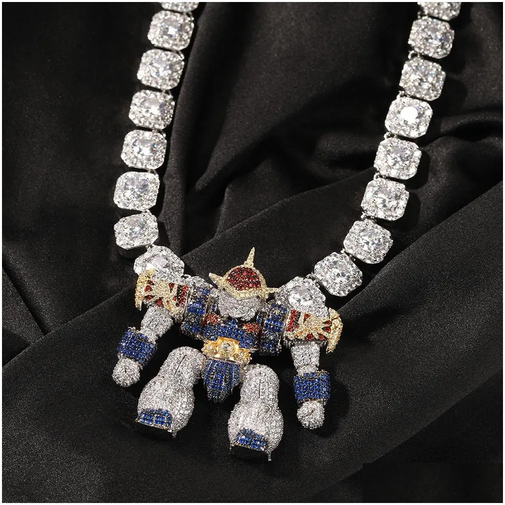 cartoon iced out pendant necklace mens hip hop necklaces jewelry high quality 3d robot pendant