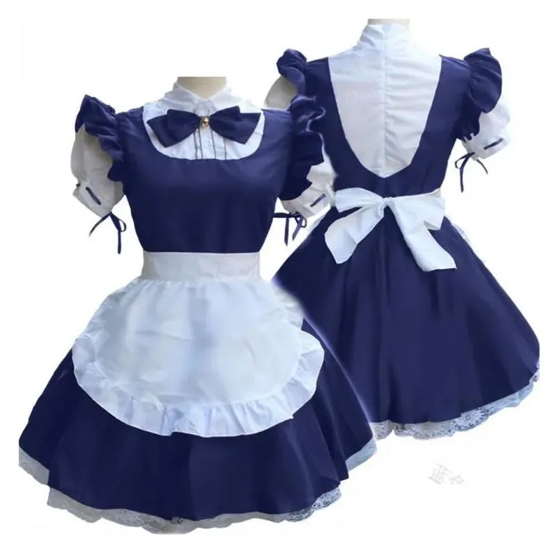 casual dresses cute maid cosplay costume lolita dress short sleeves color blocked waitress pinafore outfit halloween for girls plus