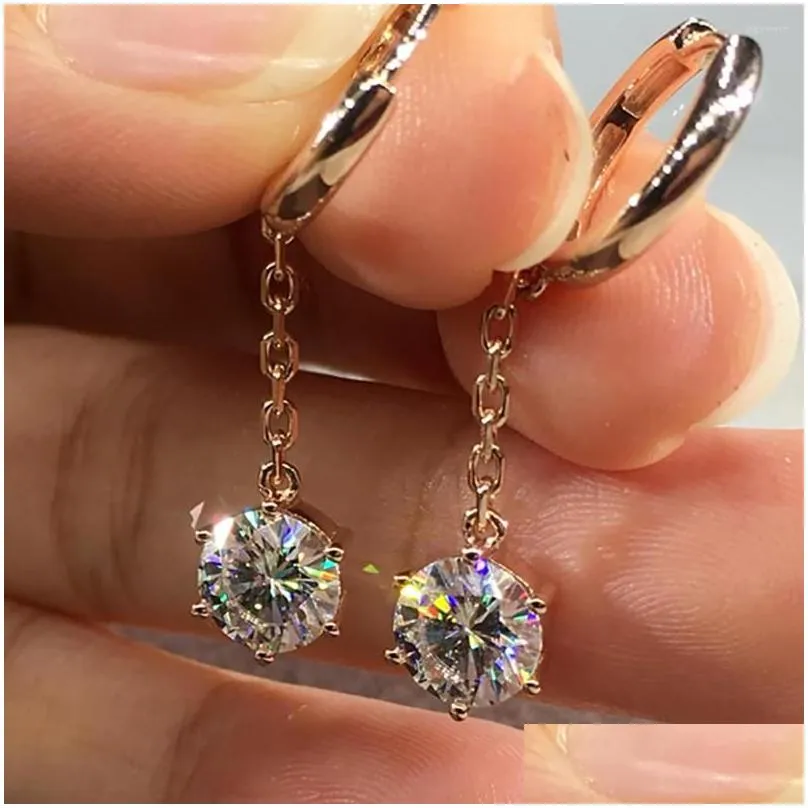 hoop earrings 14k au585 gold women stud drop moissanite diamonds round wedding party engagement anniversary trendy