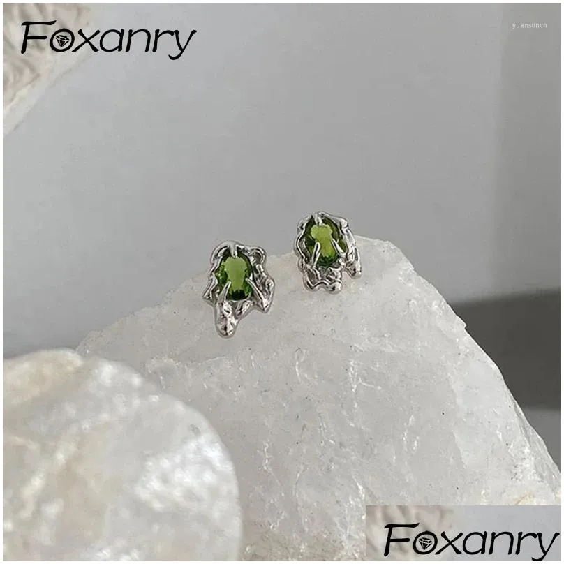 stud earrings prevent allergy green zircon for women girls fashion sweet elegant vintage simple engagement jewelry gifts