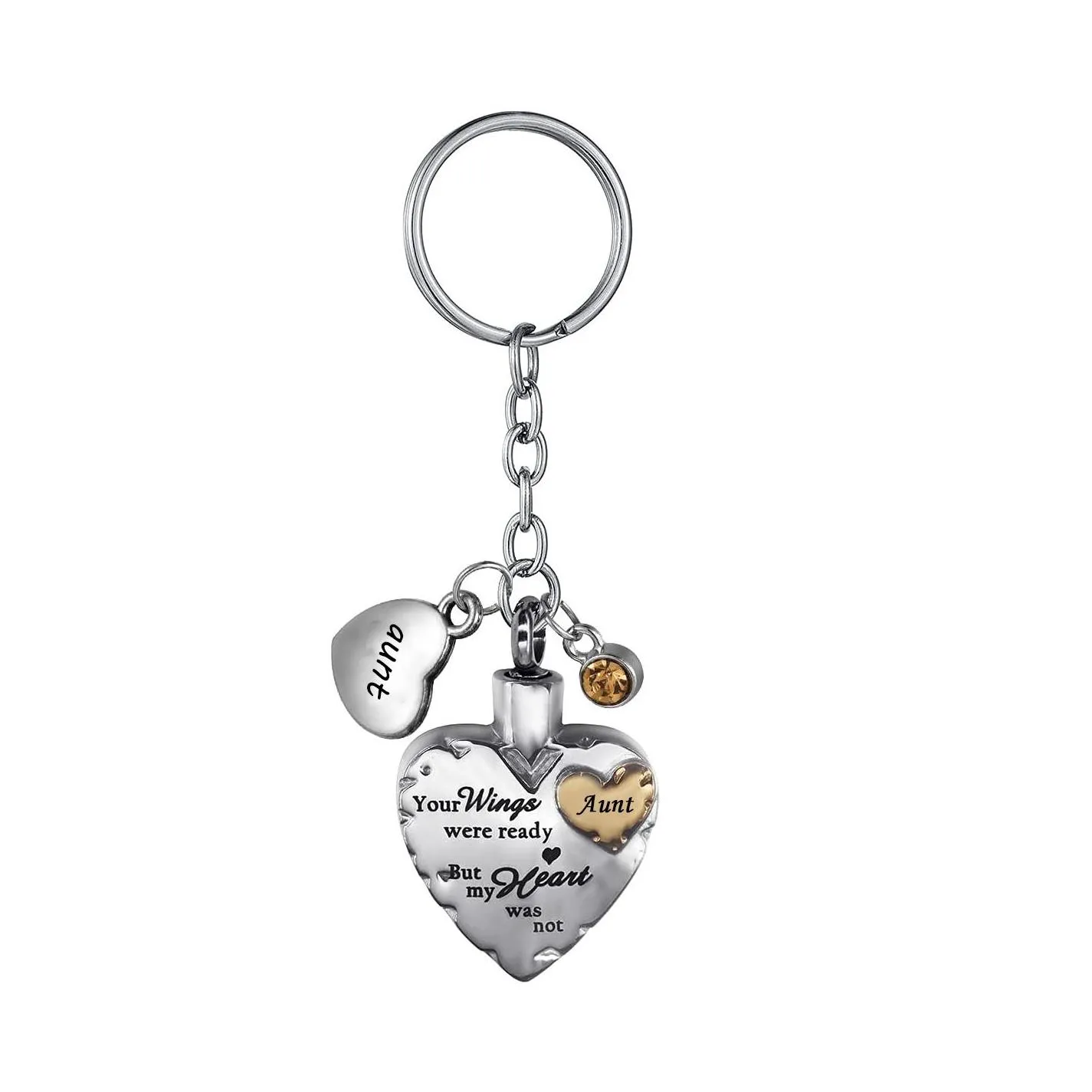Key Rings Heart Ring With Love And Birthstone Pendant Keychain Cremation Urn For Ashes Jewelry Gift To Men Women - In My Drop Deliver Otqs8