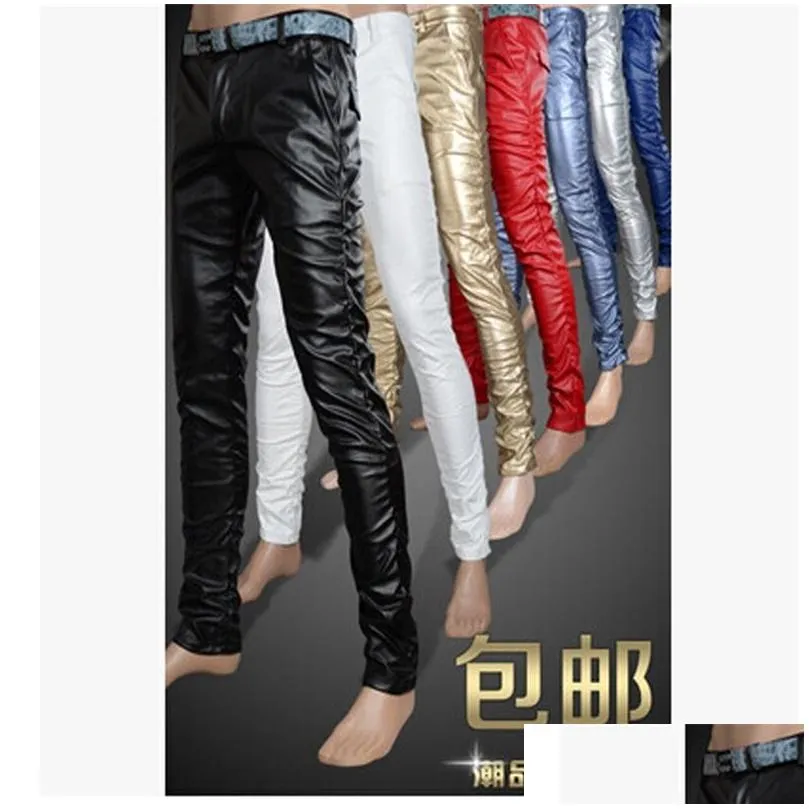 6 colors leather pants men pu men leather pants fashion high quality motorcycle faux leather mens skinny trousers 27-36 lj201221